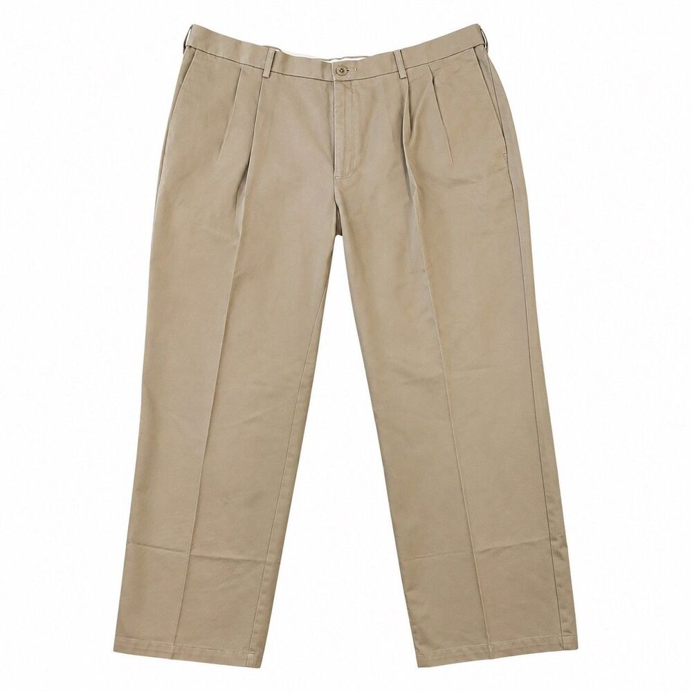 Haggar Work to Weekend Men’s Khaki Pants Classic Fit Pleated Beige 42x30